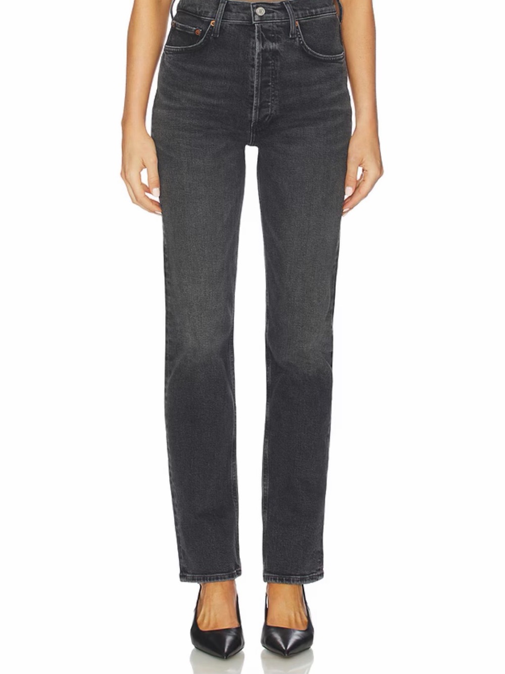 Agolde High-Rise Straight Leg Jeans - Charcoal